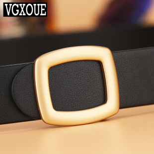 带ins风 饰腰带简约休闲牛仔裤 2025新款 皮带女真皮头层牛皮黑色装