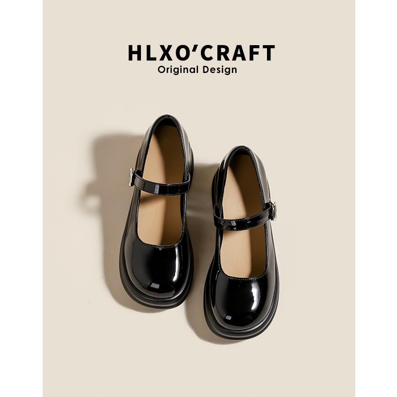 2024新款厚j底法式ESS玛丽珍鞋圆头浅单口英伦k小皮鞋生配裙子鞋