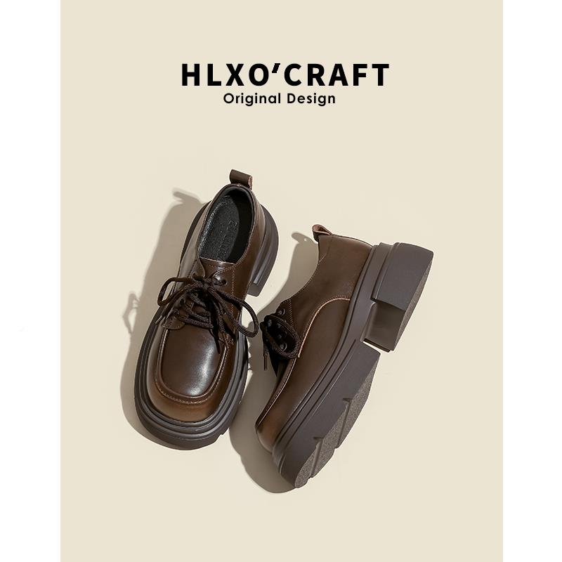 真版!厚底棕色小福皮鞋女2042春秋新款系MRB带英伦风乐皮鞋增高