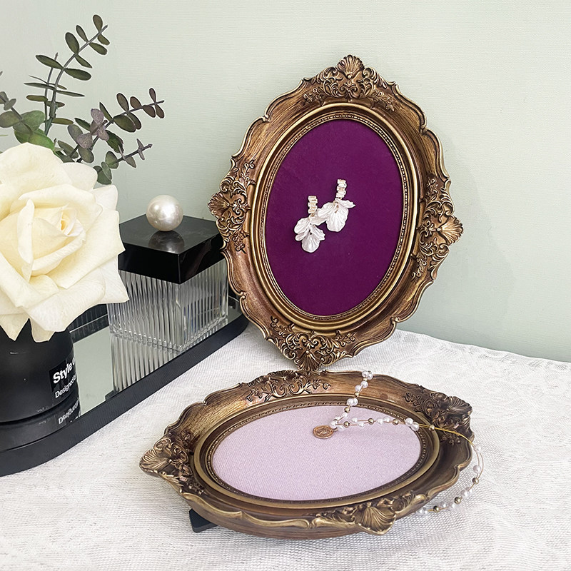 茶花女复古绒面首饰展示架展示耳钉项链手链托盘饰品陈列拍摄道具