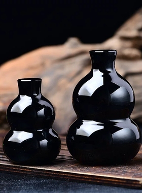 天然黑曜石葫芦摆件挂件吊坠福禄寿车挂配饰家居客厅办公桌面摆设