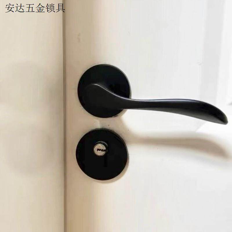 门锁分体手柄家用黑色锁芯锁静音磁吸锁美式锁具门把手门拉手室.