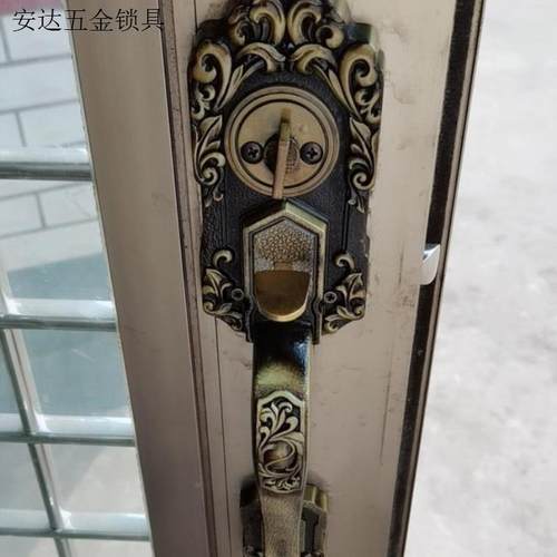 .罗普斯金门锁家德JIADE铝合金门锁俩舌锁双开青古铜拉手锁按压.