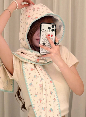 1:1打板定制~现货Minjiena韩国小众品牌双面可爱兔子连帽一体围脖