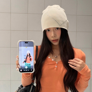 韩系ins风爱心镶钻冷帽女秋冬小众设计千禧辣妹风冷帽潮