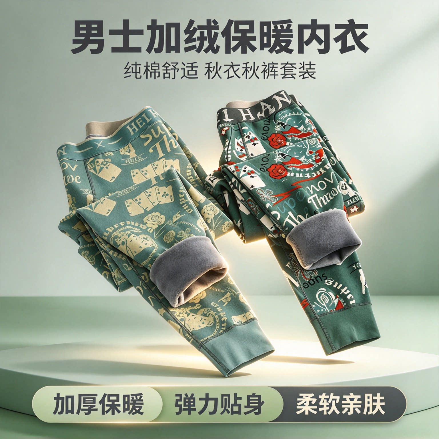 男士加绒加厚纯棉保暖秋裤秋冬季