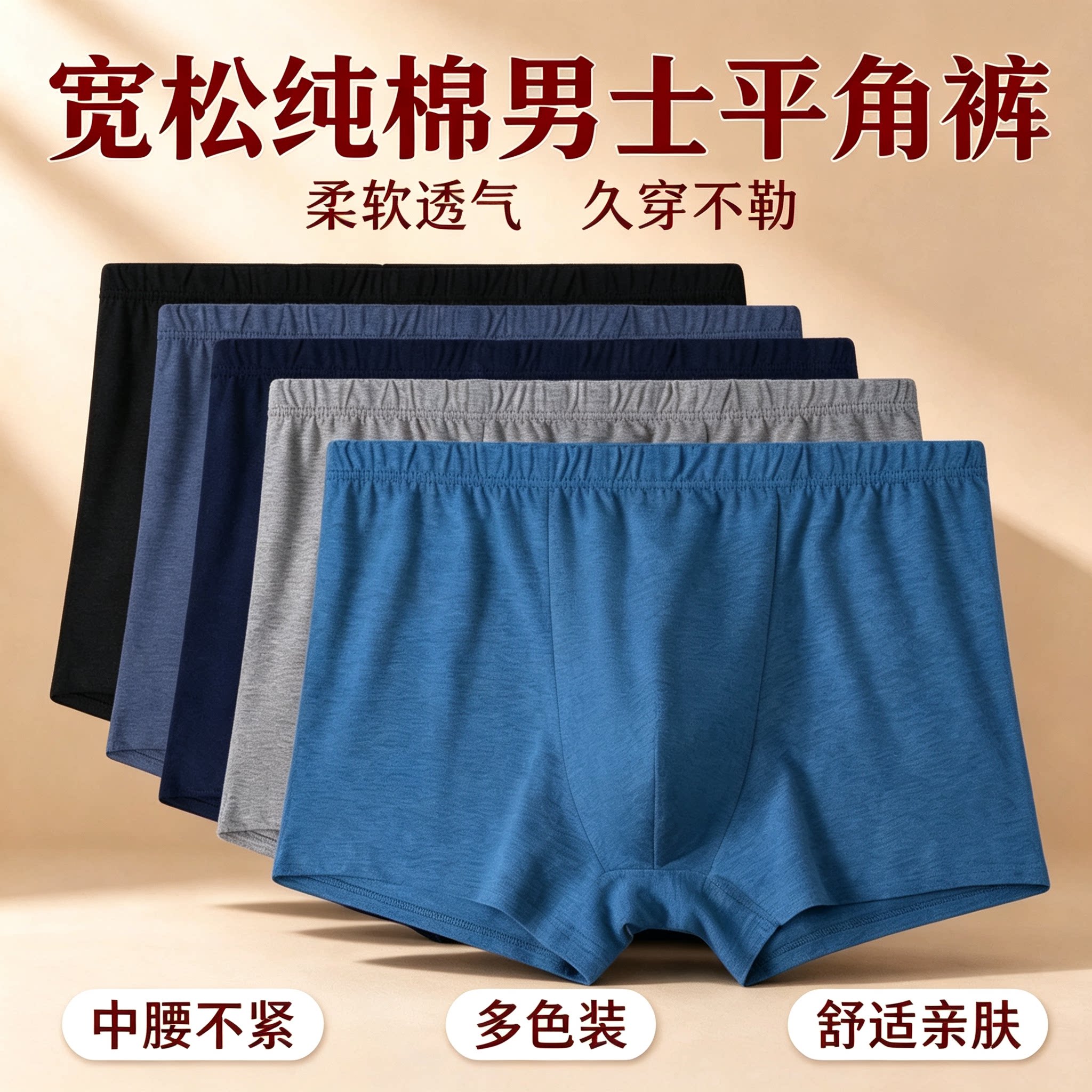 纯棉中老年男士平角内裤透气大码