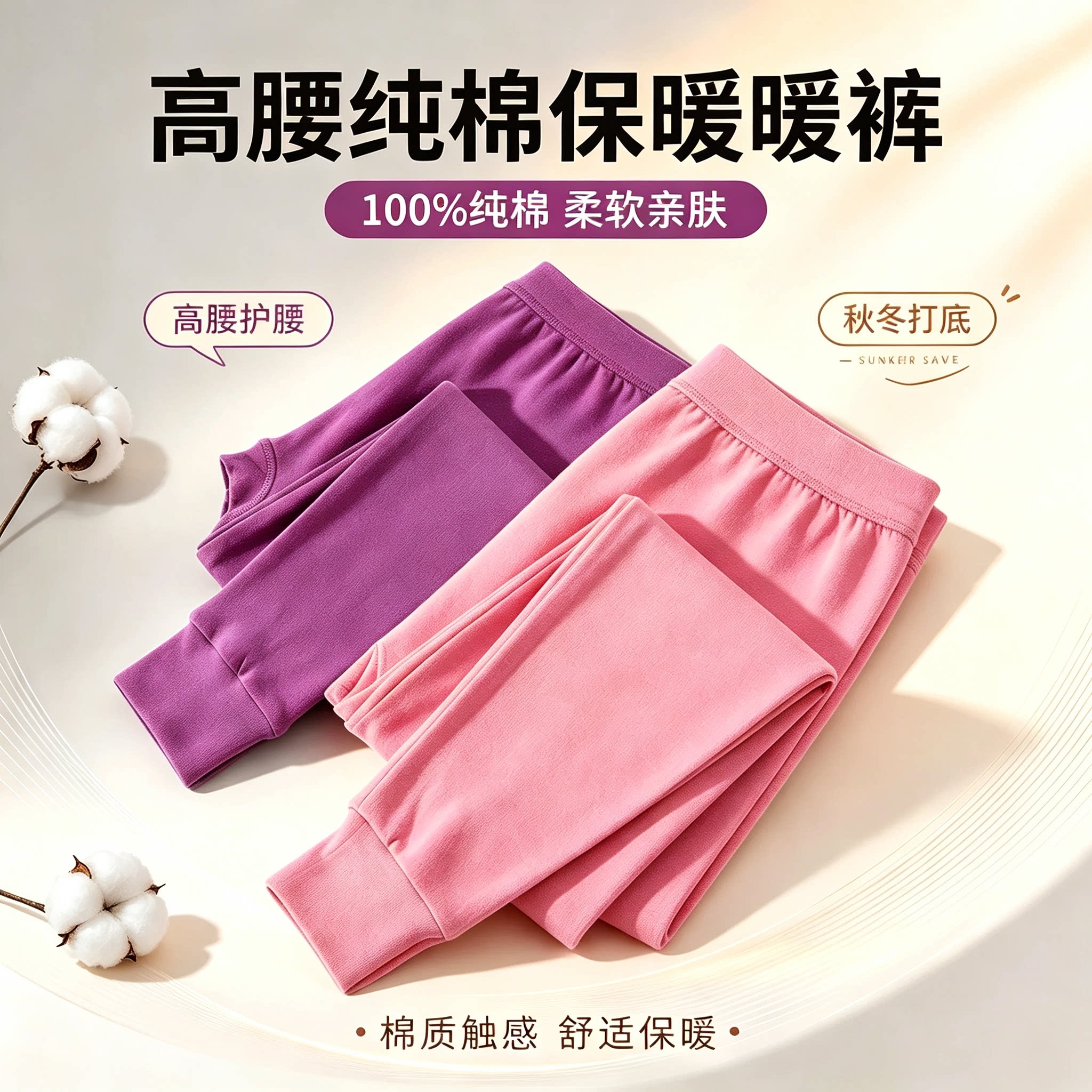 高腰纯棉女士妈妈薄款保暖秋裤