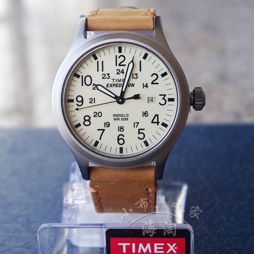 timex时尚潮流风米白色牛皮表带