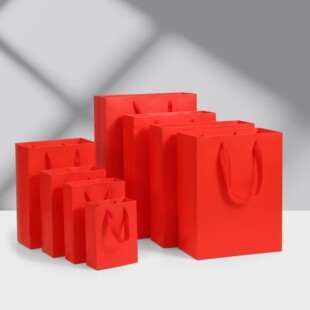 纯红色喜庆礼品袋子加厚空白定制礼物糖果包装袋大号手提袋纸袋