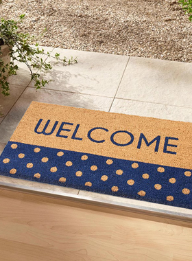 印度进口椰棕地垫门垫蓝色welcome字母个性定制入户玄关蹭脚门垫