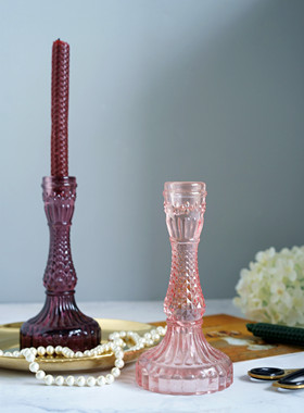 欧式粉紫色玻璃烛台VINTAGE复古家居摆件饰品 烛光晚餐浪漫蜡烛台