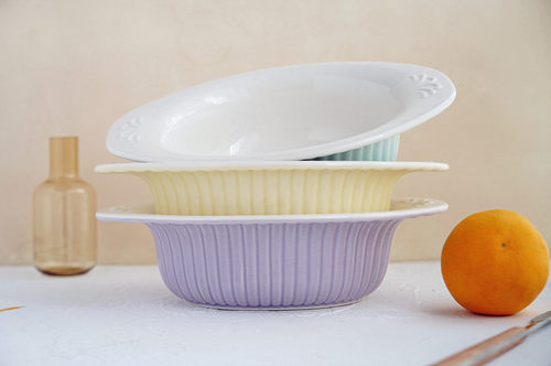 韩式马卡龙色系椭圆沙拉盘焗饭盘