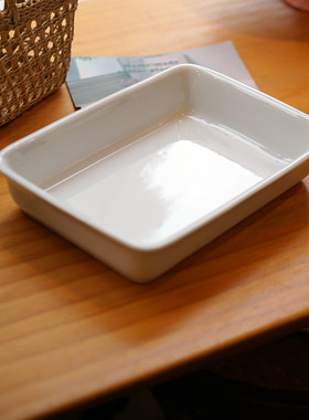 出口单韩式白色方形陶瓷烤盘一人食甜品盘司康盘面包盘芝士焗饭盘