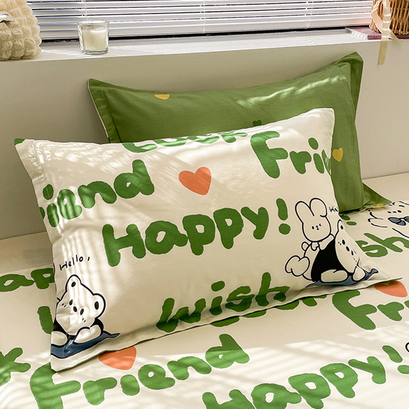 纯棉面料枕套一对装简约卡通