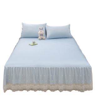 2025款水洗棉床裙单件双人公主风蕾丝花边纯色床罩带裙边防滑床单