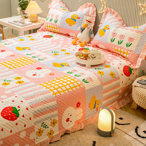 公主风全棉床盖夹棉纯棉床单加厚绗缝床铺盖卡通榻榻米炕单三件套
