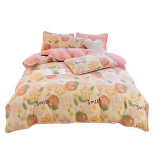 冬季ab面全棉牛奶珊瑚绒被套单件宿舍单双人200x230纯棉加绒被罩