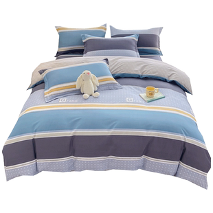 简约卡通全棉被套单件100纯棉床笠被罩四件套宿舍学生单人3件套男