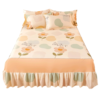 纯棉床裙单件床笠罩带裙边床围裙