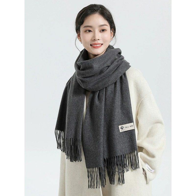 羊绒围巾男女冬季加厚保暖纯色长款披肩两用百搭流苏羊毛高档围脖