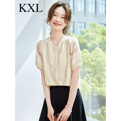 2025新款夏季蕾丝花边短袖法式衬衫女高级感轻奢减龄洋气小资上衣