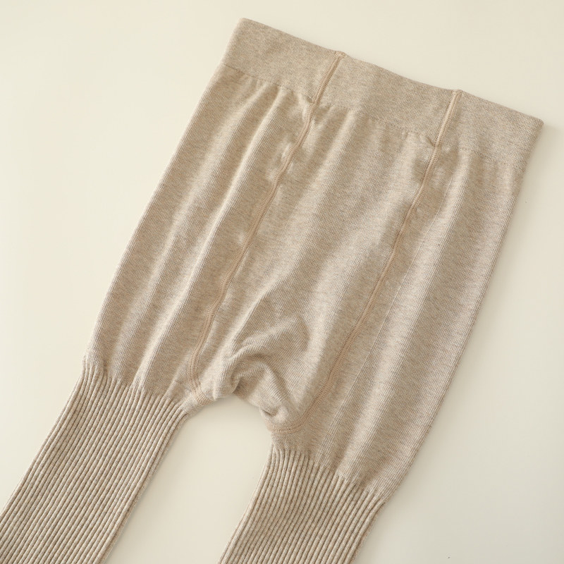 日系粗竖条纹打底裤女外穿春秋薄款连裤袜哑光显瘦燕麦白色打底袜