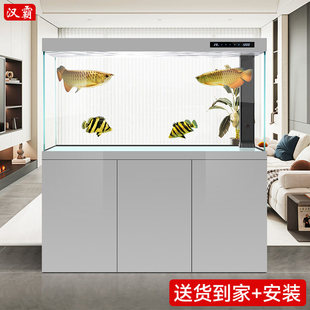 汉霸超白玻璃鱼缸客厅家用大型龙鱼缸屏风底过滤金鱼缸套餐2025款