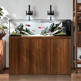 汉霸原生溪流缸鱼缸客厅2025新款 家用落地玻璃生态水族箱底滤超白