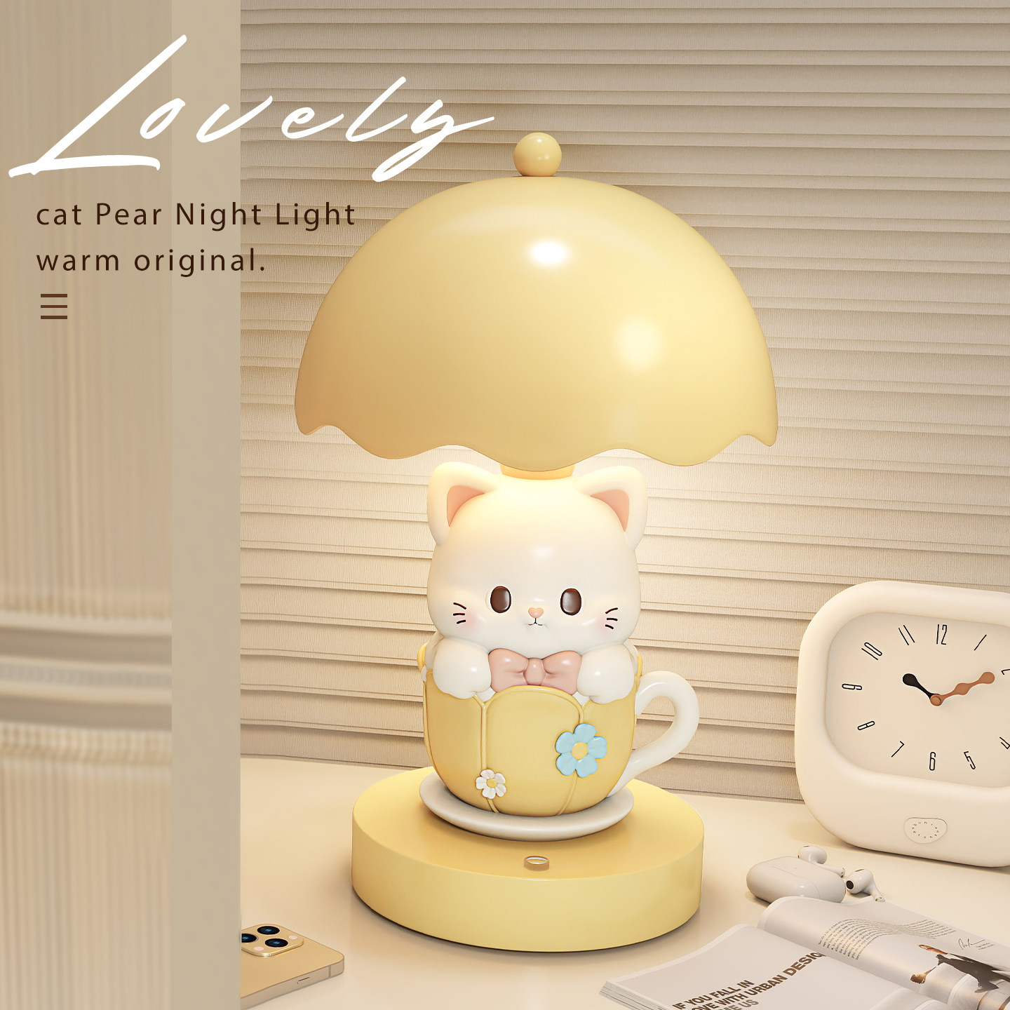 可爱猫台灯伴睡小夜灯书房儿童房卧室床头灯实用女孩女生生日礼物