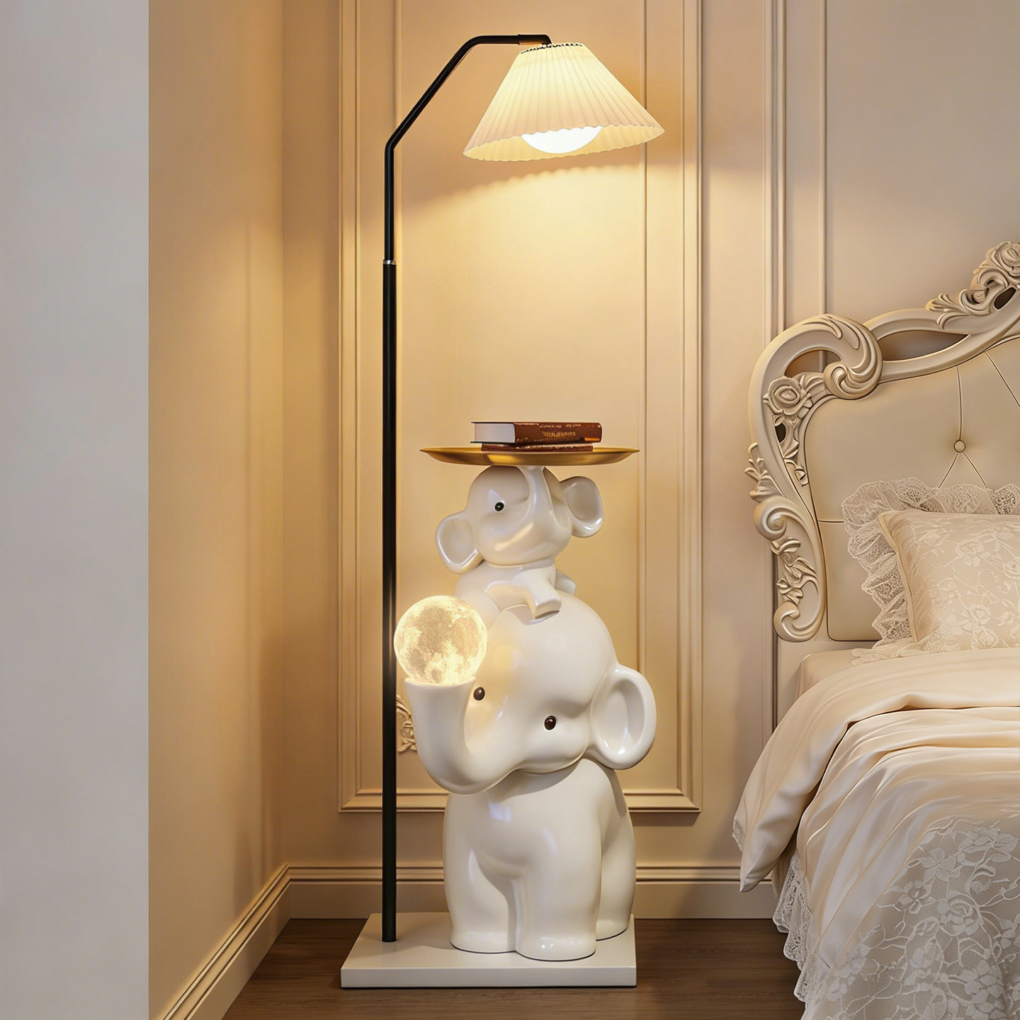 可爱象落地灯客厅沙发旁立式台灯高级创意卧室儿童房置物架灯一体