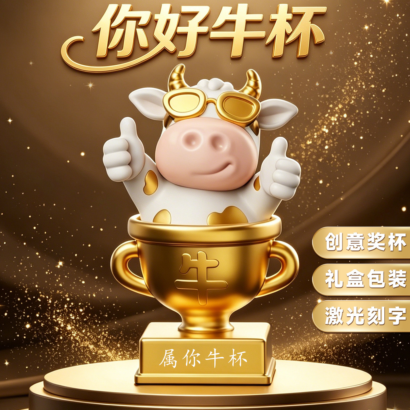 金色牛杯创意奖杯教师节送老师月嫂定制公司奖品销冠搞怪摆件礼盒图片