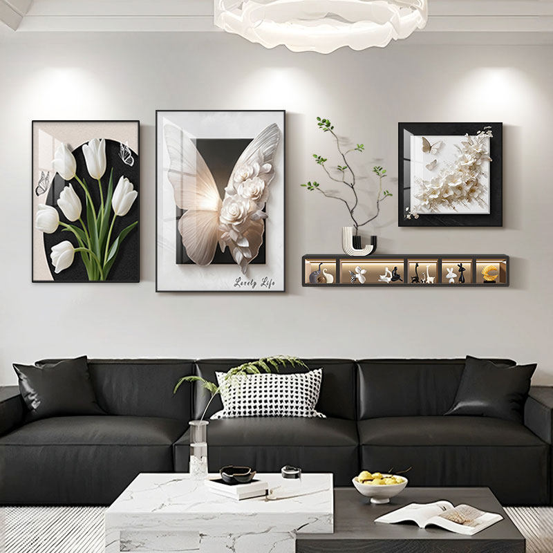 现代简约客厅装饰画黑白蝴蝶沙发背景墙挂画绿植入户玄关高级壁画,家居饰品,现代装饰画,淘宝优惠券,粉丝福利购,淘宝优惠卷