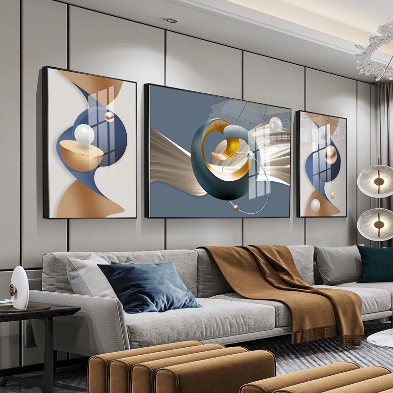 北欧抽象装饰画客厅简约沙发背景墙挂画轻奢大气后现代三联壁画