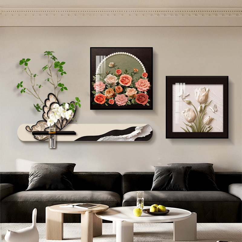 现代简约客厅装饰画轻奢高级感沙发背景墙挂画水培绿植蝴蝶花壁画,家居饰品,现代装饰画,淘宝优惠券,粉丝福利购,淘宝优惠卷