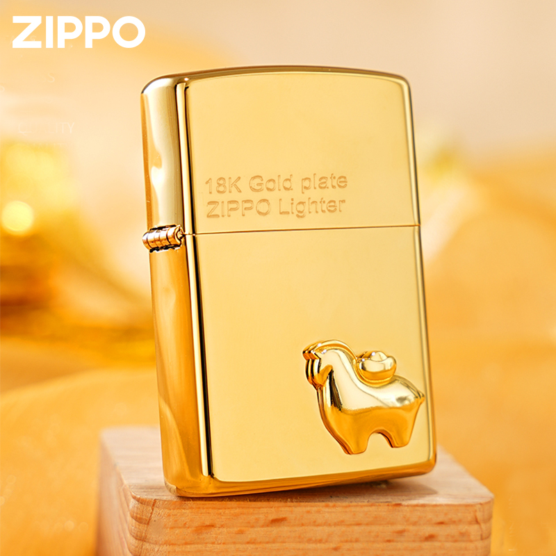 zippo打火机 18K福运金马 官方正品防风zppo煤油送男友新年礼物