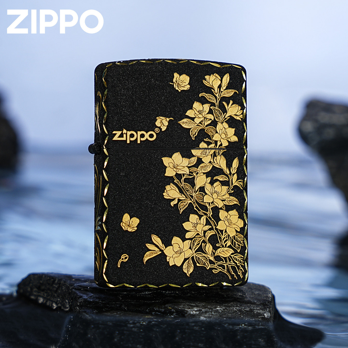 zippo打火机 黑裂漆茉莉 官方正品防风zipoo煤油火机送男友礼物