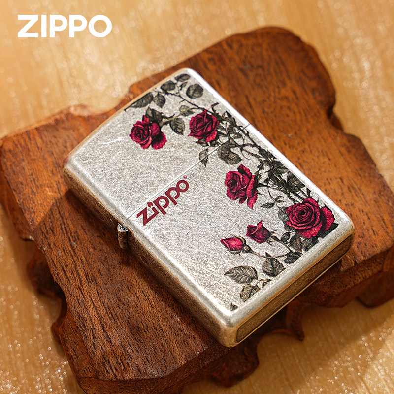 zippo打火机 古银蔷薇之心 官方正品zipoo防风煤油礼物生日送男友