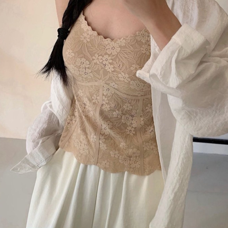 性感蕾丝无痕美背吊带背心女一体式带胸垫显瘦修身内搭可外穿上衣