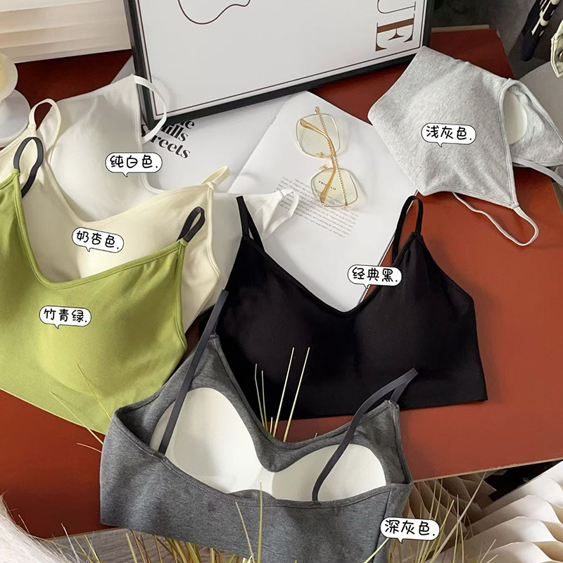 无钢圈V领纯棉美背裹胸固定一体杯亲肤无痕文胸内衣经典百搭