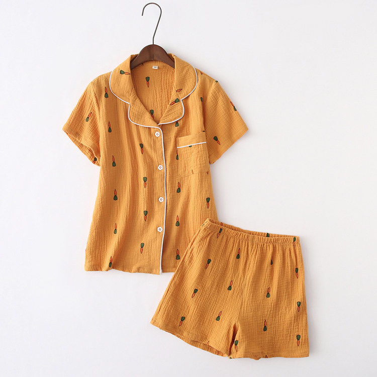 日式无印风情侣睡衣男女夏季纯棉双层纱布短袖短裤睡衣套装女薄款|ruв категории Нижнее белье, пижама/домашнего костюм - от Buy2taobao.com для оказания профессиональной услуги покупки агента Taobao