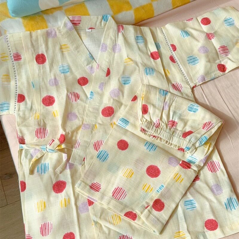 外贸Z纯棉竹节棉儿童短袖睡衣套装日本和服原单甚平温泉汗蒸服