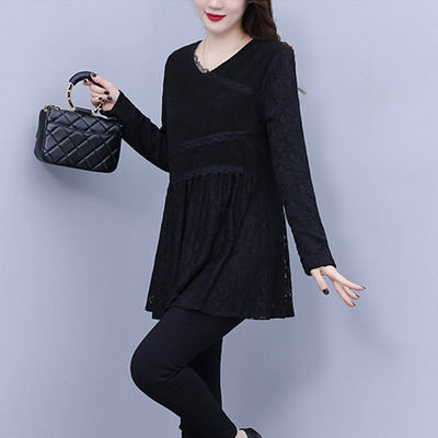 瑶蝶冬季新款加绒蕾丝打底衫女
