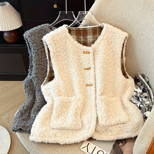羊羔毛绒巨好看的马甲女款2025新款冬外穿背心外套中年妈妈贵夫人