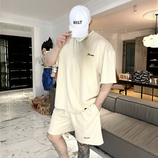 BXLT必须撸铁网眼凉感简约百搭宽松休闲夏季半袖短裤套装情侣