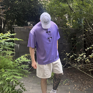 BXLT必须撸铁新中式国风系列双面醋酸缎面半开领杠铃刺绣盘扣半袖