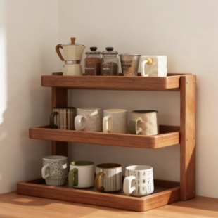 杯架桌面杯子收纳置物架实木多层水杯储物架家用餐台咖啡杯展示柜