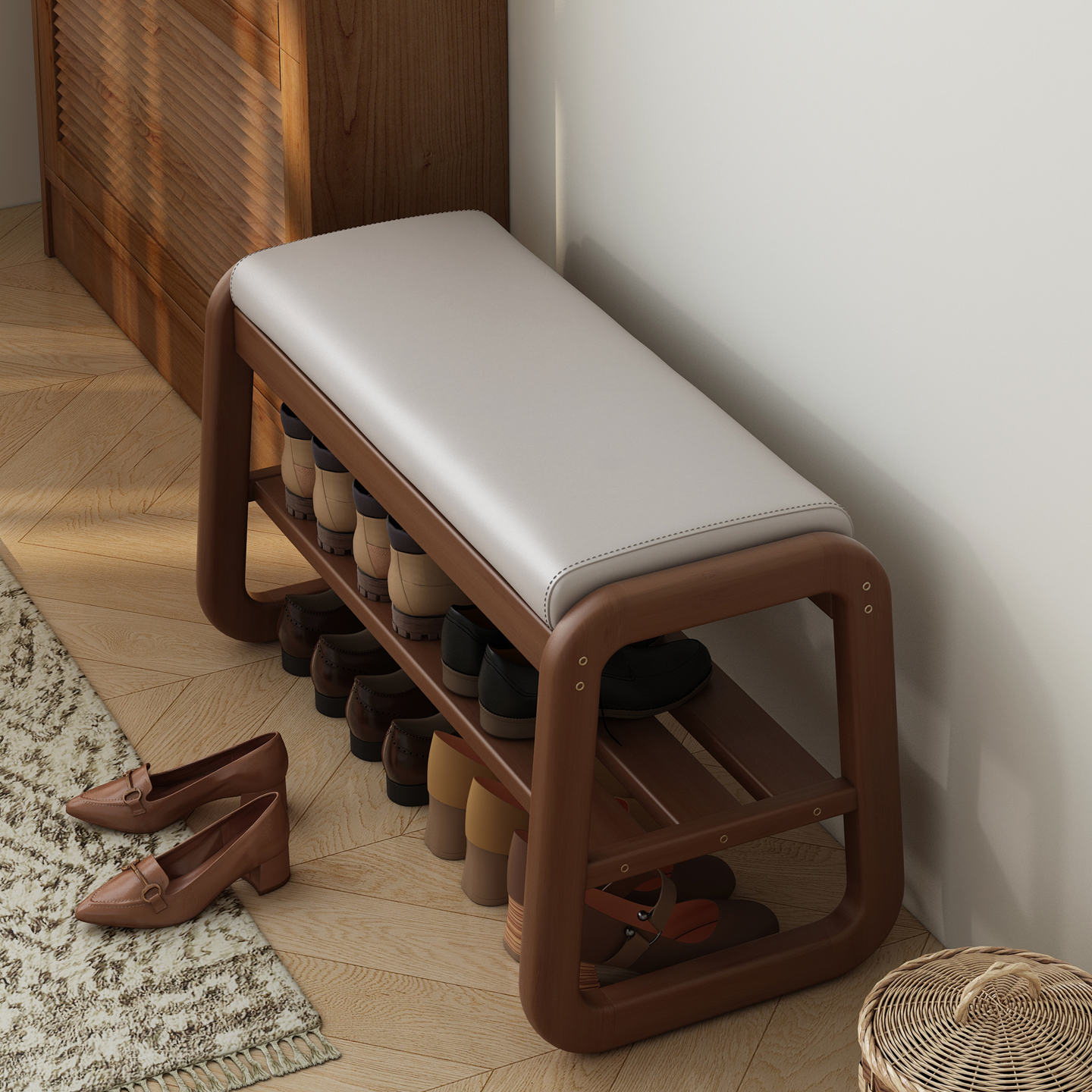 可坐可收纳收纳鞋架换鞋凳一体