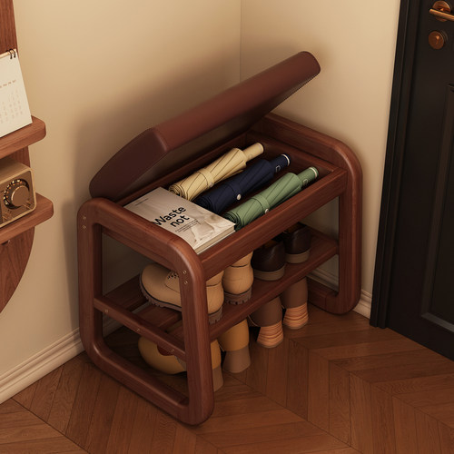 实木换鞋凳翻盖储物，可坐可收纳