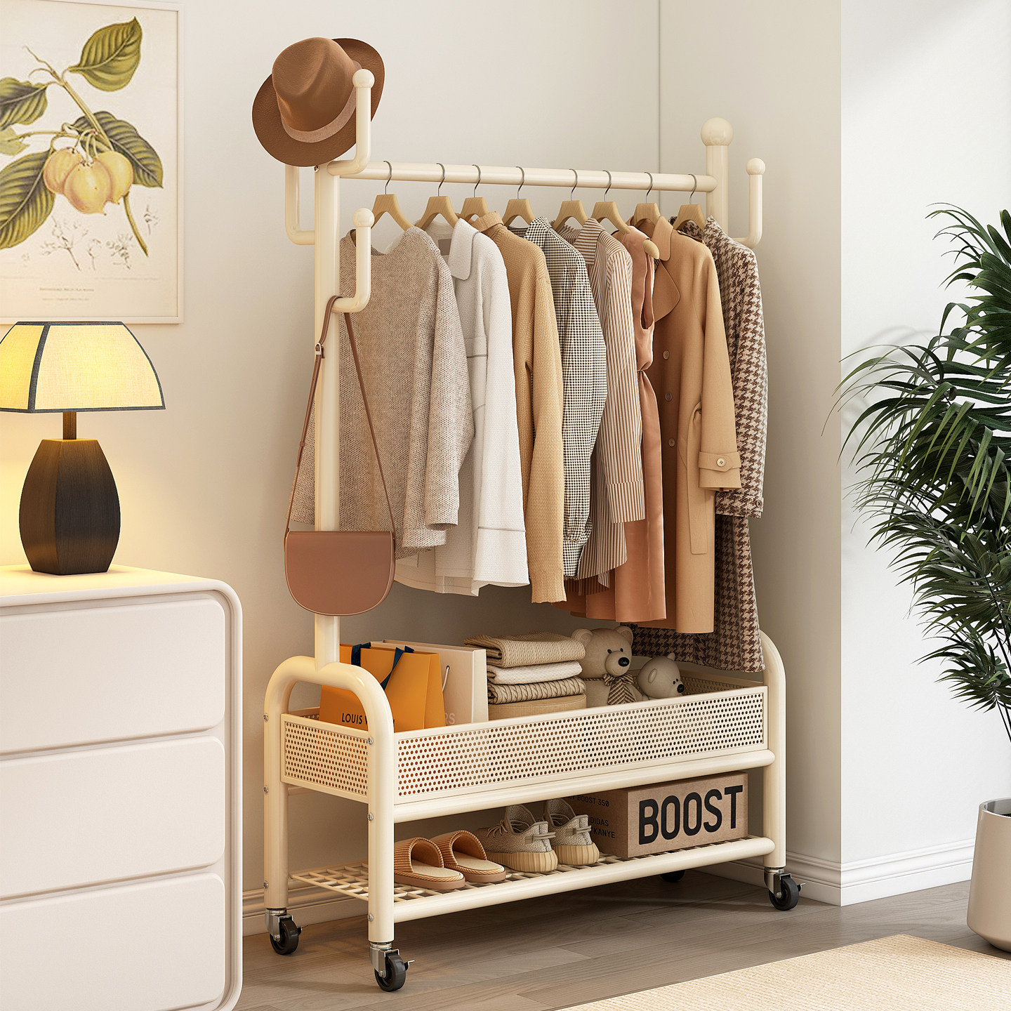 可移动衣帽架多功能收纳双层置物